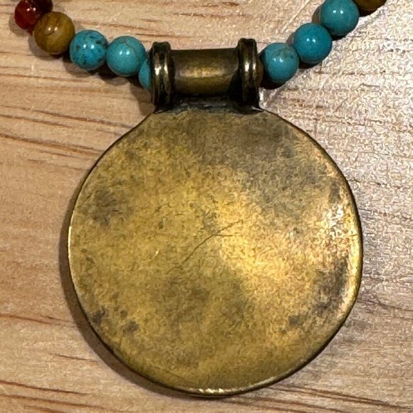Beautiful Handmade Native American Faux Turquoise with Orgone Stone Pendant 16" - Picture 5 of 9